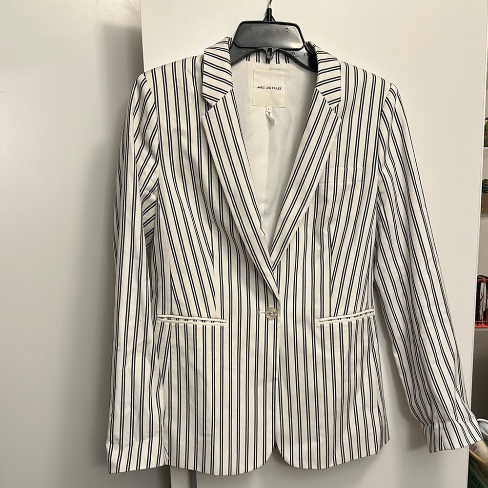 Avec Les Filles Black and White Striped Blazer Tailored Fit